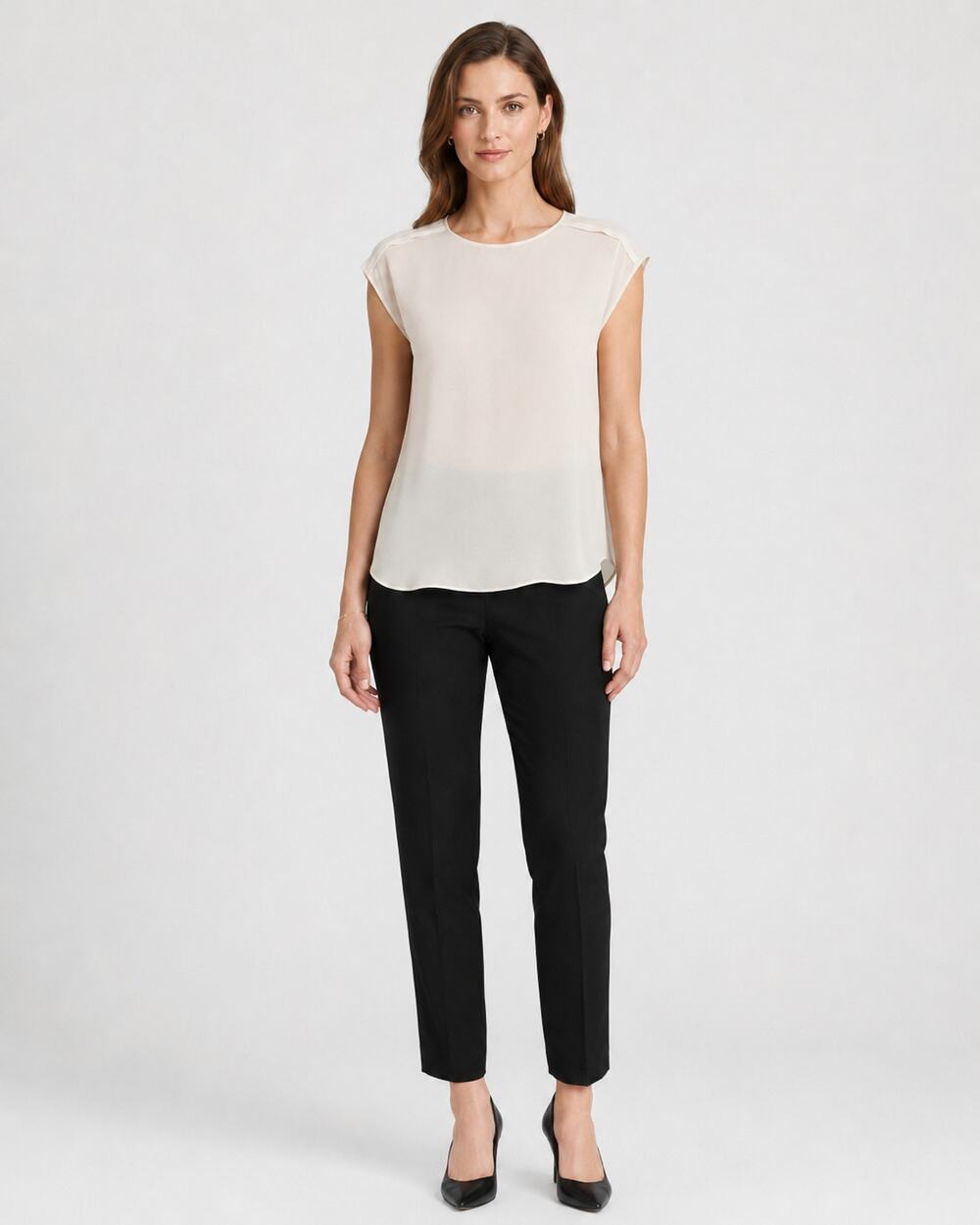 Escada Nerodala Cap-Sleeve Blouse in Rice Cream Silk size 38